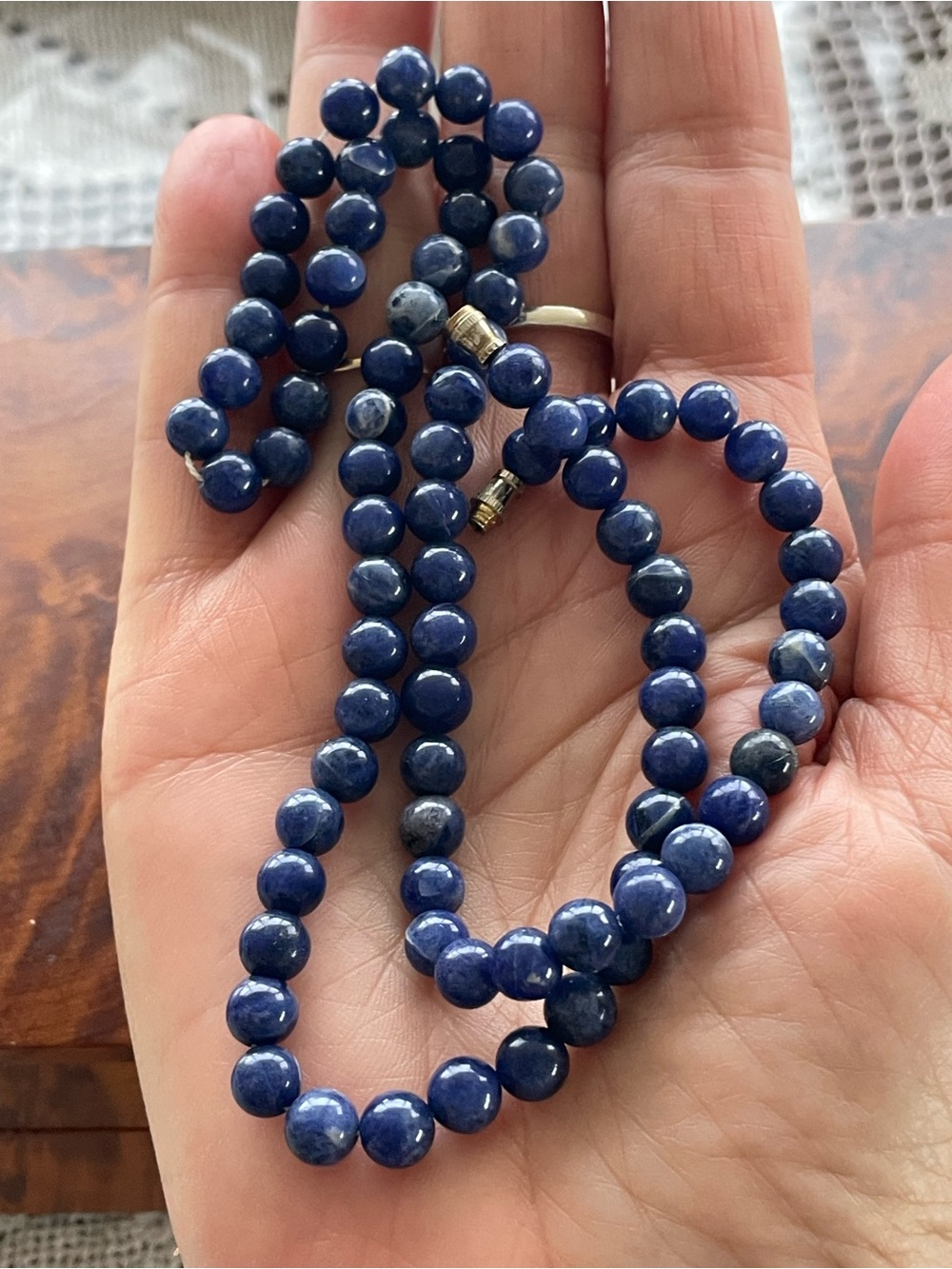 Vintage Lapis or Sodalite Beaded Necklace Deep Blue Gemstone Strand barrel clasp